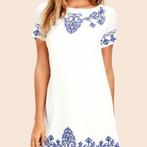 Lulus White Dress with Blue detailing